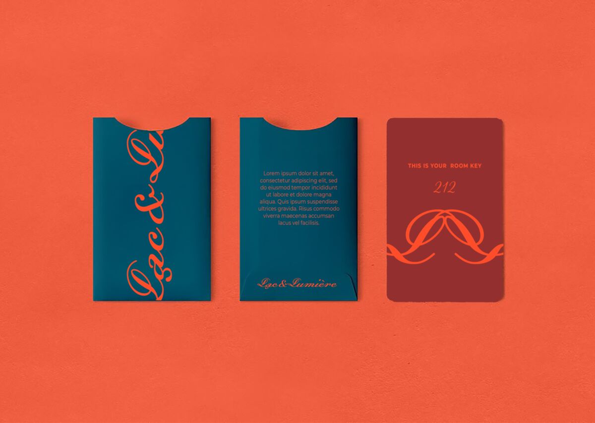 Lac & Lumière key card sleeves on orange